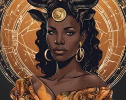 Taurus, Black, Female, Zodiac, Astrology, Archetype, Card, Digital Download 