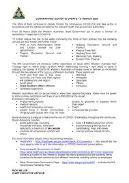 Coronavirus (covid‑19) is spreading fast. Shire Of Kent Coronavirus Covid 19 Media Release 31 03 2020 Shire Of Kent