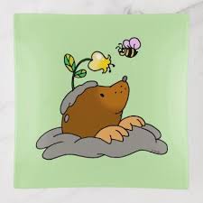 Cute Mole Cartoon With A Flower Bee Trinket Trays Zazzle Com In 2021 Cartoon Mole Cute Animal Drawings Cartoon Animals