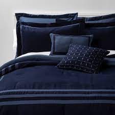The standard drop on a bedspread is 21. King 8pc Sanford Comforter Set Navy Blue Threshold Target