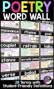 Support Your Readers With A Beautiful Visual Poetry Word Wall 28 Poetry Vocabulary Terms Are Included With 3 Diffe Poetry Word Wall Grammar Posters Word Wall