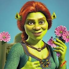 Fiona from Shrek holding flowers