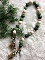 Green Ombre Farmhouse Wooden Bead Garland Etsy Wooden Bead Garland Wood Beads Diy Wood Bead Garland