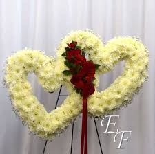 Picture shows standard price option. Double Heart Tribute Wreath Ef 218 T5 Essex Florist Greenhouses Inc
