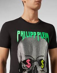 Rote kurzärmelige philipp plein herrenshirts mit strass. T Shirt Round Neck Ss Skull Strass Philipp Plein