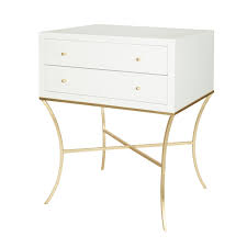 Luxury Home Decor Worlds Away Elena Two Drawer Side Table In White Lacquer With Curved Gold Leaf Legs White Side Tables Side Table Furniture