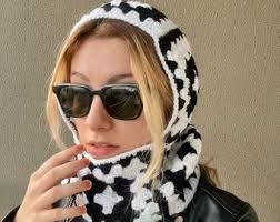 Crochet Balaclava, Granny Square Balaclava,handmade Black and White  Balaclava, Granny Square Hat, Crochet Winter Hat, Unisex Balaclava