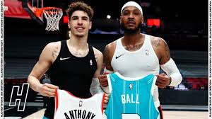 Lamelo ball charlotte hornets jersey shirt perfect design for men, women, and kids to wear on charlotte hornets. Carmelo Anthony Lamelo Ball Jersey Swap After The Game March 1 2021 Youtube