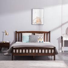 Our three best platform bed frame picks are stylish and sturdy, yet inexpensive, and offer great support for most foam and spring mattresses. Queen Size Wooden Platform Bed Frame Foundation W Wood Slats Bedroom Walnut Us Ebay