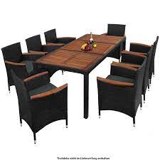 Dieses set ist sicherlich praktisch, wenn zusätzlicher sitzplatz benötigt wird. Montafox Polyrattan Garten Essgruppe Mit Akazienholz Fur 8 Personen Dein Klettershop