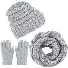 Aneco Winter Warm Knitted Scarf Beanie Hat And Gloves Set Men Women S Soft Stretch Hat Scarf And Mitt Gloves Set Cold Weather Scarf Winter Outfit Accessories