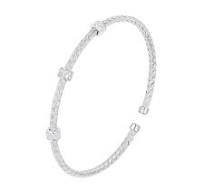CZ Rhodium-Plated Sterling Silver 3mm Mesh Cuff Bangle