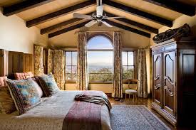 Rustic Ceiling Fans Fan Oriental Carpet Vaulted Window Treatment Wood Beams Floor Arched Windows Curtains Closet Curtain Arch Treatments