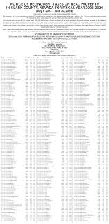 NOTICE OF DELINQUENT TAXES ON REAL PROPERTY IN CLARK COUNTY, NEVADA FOR  FISCAL YEAR 2023-2024