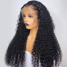 Long black wavy full wigs synthetic lace front wig baby hair heat resistant 24'' 360 Curly Lace Front Wigs Human Hair Pre Plucked Brazilian Kinky Curly Lace Frontal Wig With