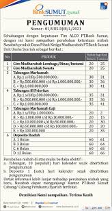 Pembagian bunga deposito umumnya sudah ditentukan oleh bank. Deposito Ib Ibadah Mudharabah Bank Sumut
