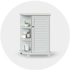 They use shelves for storage space and typically have doors to keep clutter hidden. Target Bathroom Cabinets Online