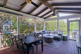 Menards® offers a variety of ceiling fans in numerous finishes and colors for any room. Gabled Roof Screened Porch With Exposedbeams White Ceiling Fans And Built In Heaters Outdoor Ceiling Fans Backyard Porch Patio
