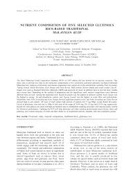 Pdf Nutrient Composition Of Five Selected Glutinous Rice Based Traditional Malaysian Kuih