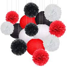 Frequent special offers and discounts up to 70% off for all products! 15 Stucke Party Pack Papierlaternen Und Pom Pom Balls Hangende Dekoration Fur Halloween Hochzeit Geburtstag Baby Shower Black Rot Weiss Seidenpompons