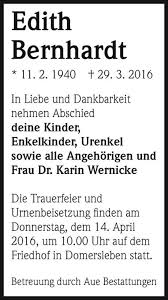 Traueranzeigen von Edith Bernhardt