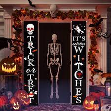 Jump to navigation jump to search. Amazon Com Halloween Decorations Outdoor Halloween Decor Porch Sign Trick Or Treat It S October Witches Halloween Hanging Banner For Front Door Indoor Home Yard And Party Scary Halloween Decoration Patio Lawn