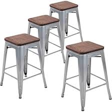 The Andeworld Set 4 Tolix Style Counter Height Bar Stools Industrial Metal Bar Stools Stackable 26 Inch Silver Wooden Top Online Shopping In 2020 Counter Height Bar Stools Metal Bar Stools Bar Stools