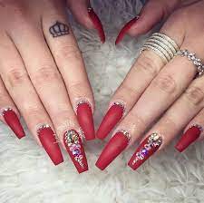 Black and red marble nails #18. Short Article Reveals The Undeniable Facts About Valentines Nails Acrylic Coffin Red And H Nails Design With Rhinestones Red Acrylic Nails Coffin Nails Designs
