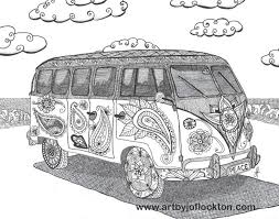 Hippie Vw Bus Adult Colouring Do It Yourself Blank