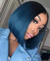 Black And Blue Bob Wig Straight Short Black Bob Wig Synthetic Lace Front Wig For Women Hair Styles Wig Hairstyles Bob Hairstyles