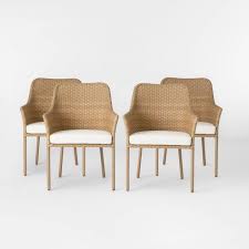 4pk Steel Bamboo Patio Dining Chair White Threshold Target In 2020 Patio Dining Chairs Patio Chairs Dining Chairs