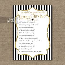 To choose a printable bridal shower game, consider themes and activities that the group might enjoy. Printable How Well Do You Know The Groom Shower Game Black Gold
