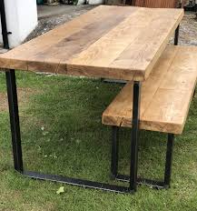 Have questions about trestle dining table and 2 bench set or any of our other products? Bespoke Reclaimed Chunky Scaffold Table And Bench Set With Raw Steel Legs Outdoor Wood Dining Table Industrial Dining Table Outdoor Dining Table Diy