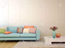 The fabric of this luxury pillow is a blend of cotton. Bright Composition Of A Light Blue Sofa With Cushions And A White Table On The White Carpet Stock Photo Picture And Royalty Free Image Image 23463595