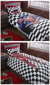 < image 1 of 1 >. Black White Checkered Race Car Bedding Twin Or Full Duvet Cover Set Reversible Formula 1 Driver Race Car Bed Cars Bedroom Decor Full Duvet Cover