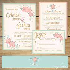 Printable Floral Wedding Invitation Suite Diy Wedding Invite Mint And Peach Floral Wedding In Undangan Pernikahan Mewah Undangan Pernikahan Pernikahan