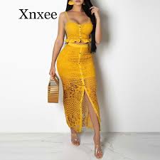If casual is more your vibe, opt for one of our 2 piece dresses that you can team with a pair of fresh kicks. 2020 New Hollow Out Sexy Yellow Long Dress Women White Ruffle Two Piece Maxi Dress Bodycon Split Lace Autumn Party Dress Elegant Buy At The Price Of 24 99 In Aliexpress Com Imall Com
