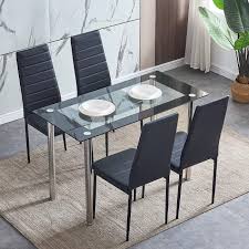 Give your dining room a glam update with the. Homesailing Contemporary Black Glass Dining Room Table With 4 Chairs Set 5 Pieces Kitchen Glass Tempered Table And 4 Faux Leather Chairs Set Black For Small Apartment 4 People Usage Buy Online