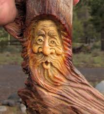 Wood Wizard Forest Face Log Home Cabin Art Rustic Spirit Hobbit Carving Carved Carving Cabin Art Wood Spirit