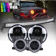 2018 new design jeep wrangler led halo headlights (sunpie). For 2007 2018 Jeep Wrangler Jk Jku 7 Inch Led Headlights 4 Led Fog Lights Rgb Light Kits W 50inch 288w Led Light Bar Light Bar Work Light Aliexpress