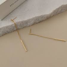 Very Elegant Earrings With Two Bars and a Chain Made of Sterling Silver and  Plated in 24k Gold.