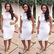 Joselyn Dumas Flaunts Her Gorgeous Figure In Flattering Knee Length Dress Wedding Digest Naija Lace White Dress Lace Dress Styles African Lace Dresses
