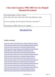 Get the repair tips, processes and illustrations to make collision repairs on gm vehicles straight from the manufacturer is available at gm genuine parts. Chevrolet Lumina 1992 2002 Service Repair Manual Bit Manual