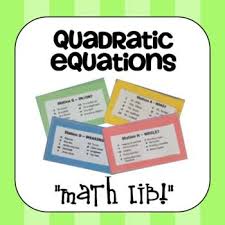 Quadratic Equations Math Lib Activity Systems Of Equations Order Of Operations Teaching Algebra