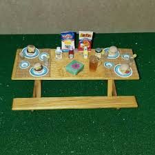 1 12 Miniature Oak Picnic Table Bbq Scene Miniture Things My Fairy Garden Dollhouse Miniatures
