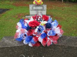 We're ready to deck the halls. 8 Awesome Memorial Day Decorations Ideas Cemetery Decorations Grave Decorations Headstones Decorations