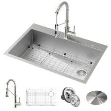 Edgeless and flexible, this mounting style offers easier cleaning and a larger work area without a rim extending over the countertop. 33 Drop In Undermount Kitchen Sink W Bolden Commercial Pull Down Faucet In Spot Free Stainless Steel