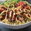 Topped with grilled chicken, sliced almonds and a drizzle of balsamic glaze and sweet lemon olive vinaigrette on the side. 1
