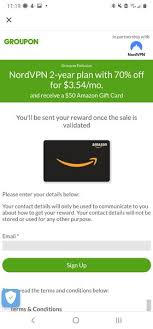 Maybe you would like to learn more about one of these? Groupon Canada 50 Amazon Gift Card Worth Purchase Of 70 Off Nordvpn 2 Year Plan Redflagdeals Com Forums