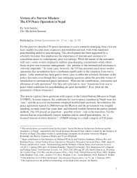 Pdf Virtues Of A Narrow Mission The Un Peace Operation In Nepal